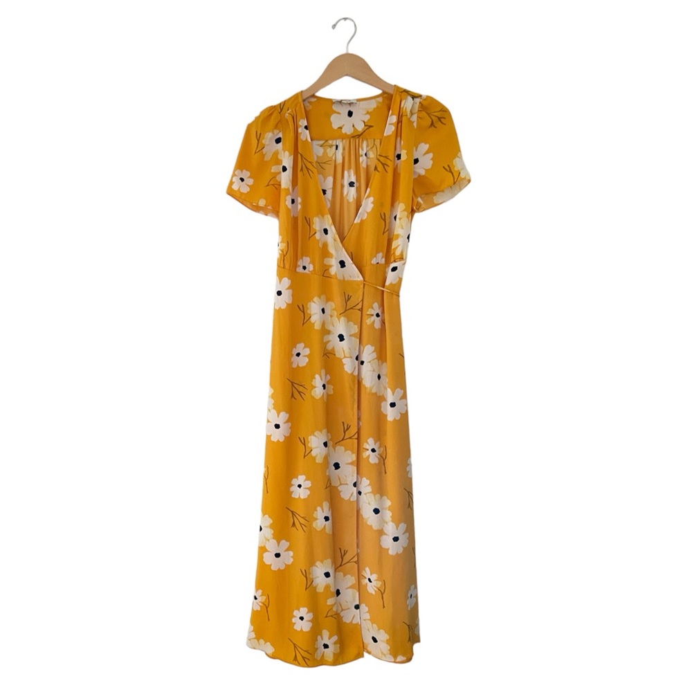 Madewell Puff-Sleeve Wrap Midi Dress in Ikat Floral